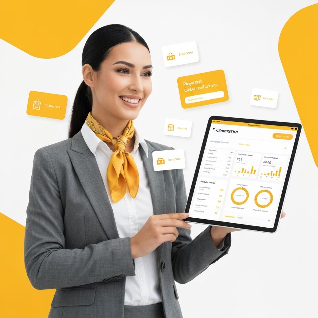 Satış metriklerini içeren e-ticaret analitik panelini gösteren iş profesyoneli